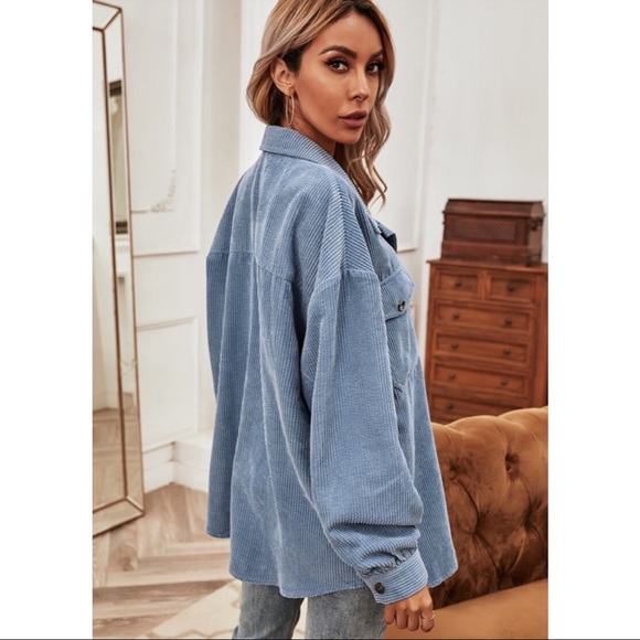 Solid Flap Pocket Button Up Corduroy Overshirt - Picture 3 of 3